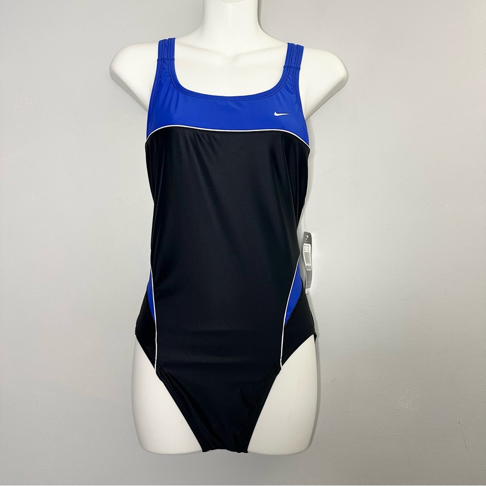 Nike One-Piece Racerback Athletic Training Swimsuit Blue Black size 38